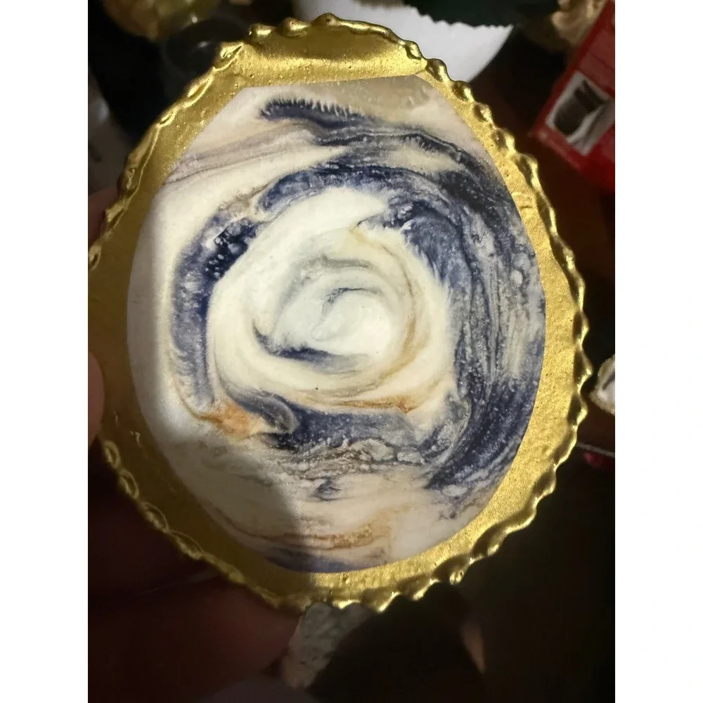 Set of 4 Coastal Oyster Shell Napkin Rings Marbled Blue Gold Nautical Decor